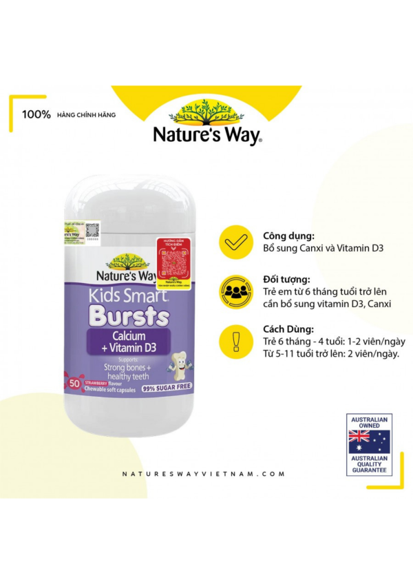 Ho-tro-phat-trien-chieu-cao-Nature’s Way Kids Smart Bursts Calcium + Vitamin D3